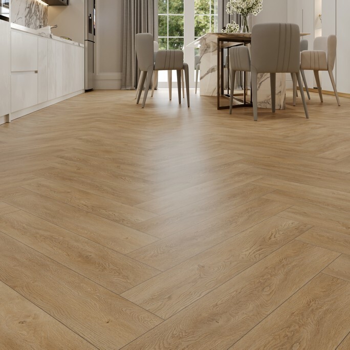 Кварцвиниловый SPC ламинат Evofloor Parguet Click Oak Sand Дуб Песочный HP 0090 венгерская елка 600×125×4 фото в интерьере